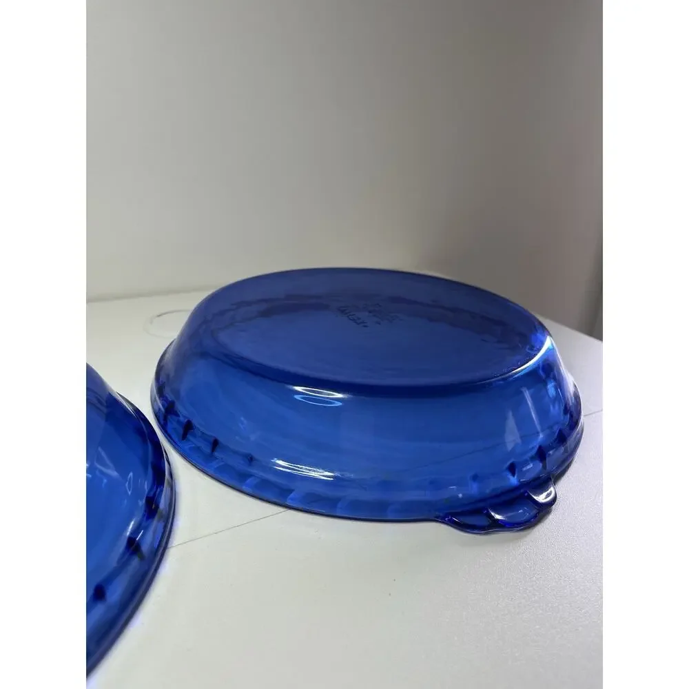 Set Of 2 Vintage Pyrex Deep Dish Crimped Pie Plates In Cobalt Blue #229 9.5”